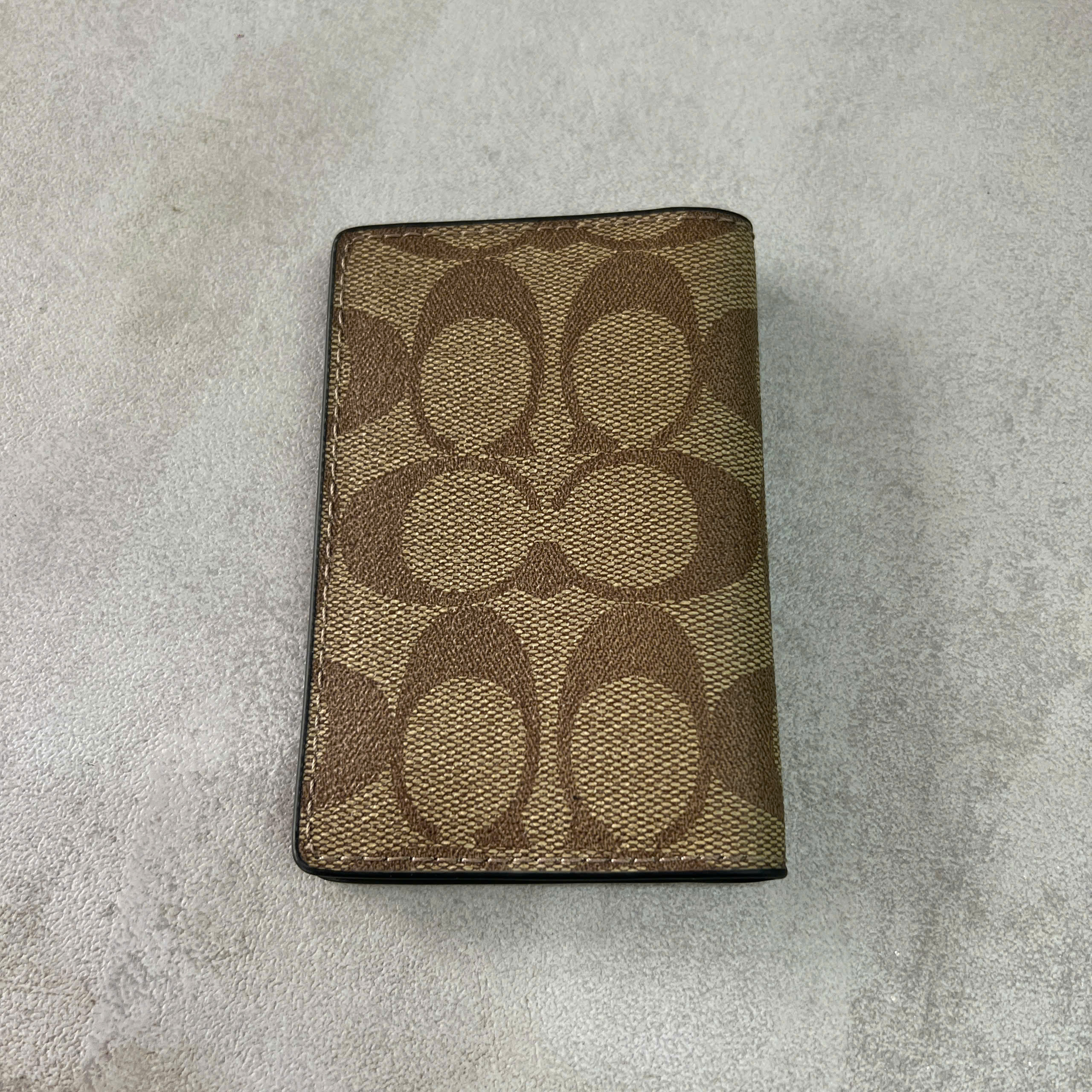 COACH SIGNATURE CANVAS CARD WALLET - BEIGE