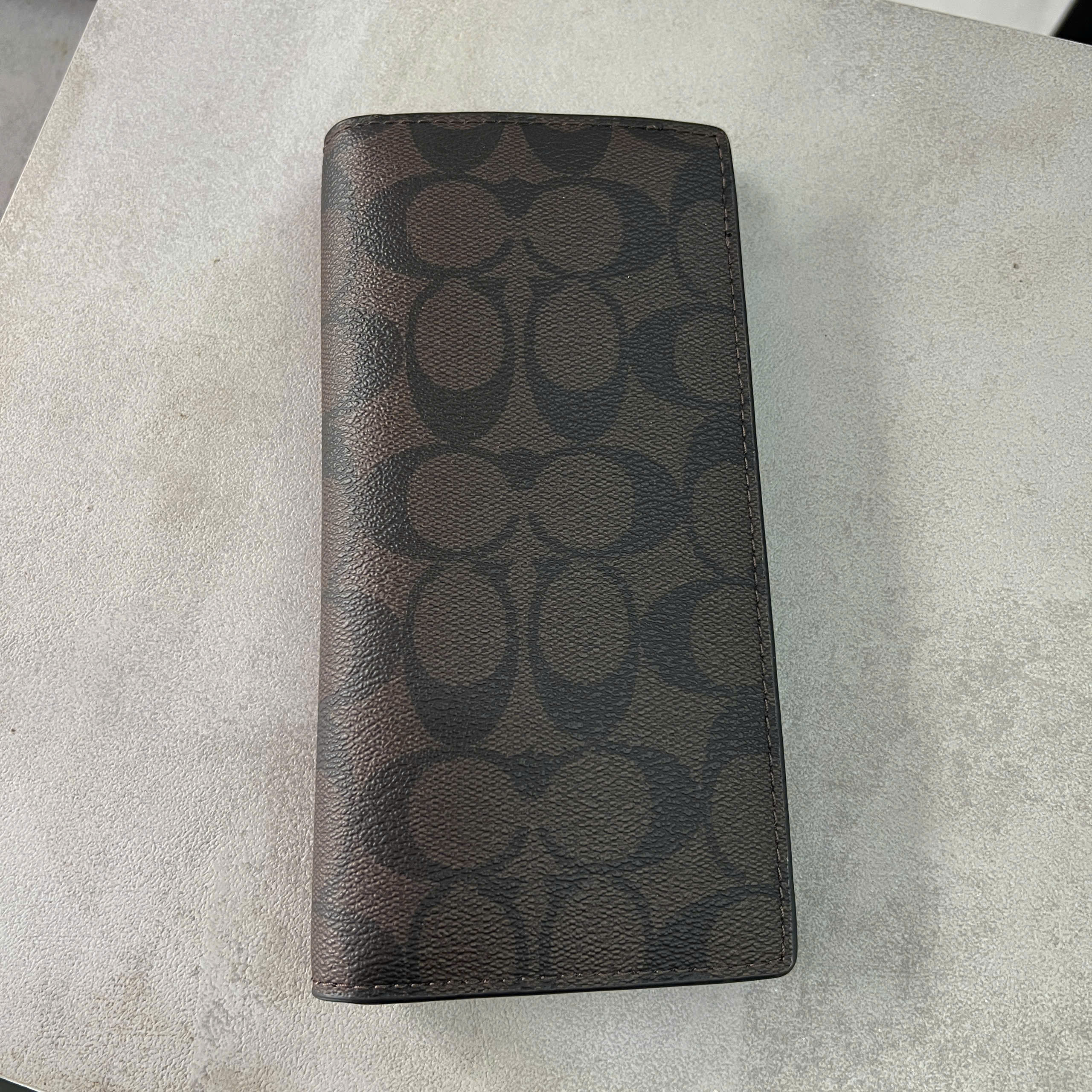 COACH SIGNATURE CANVAS LONG WALLET - BROWN